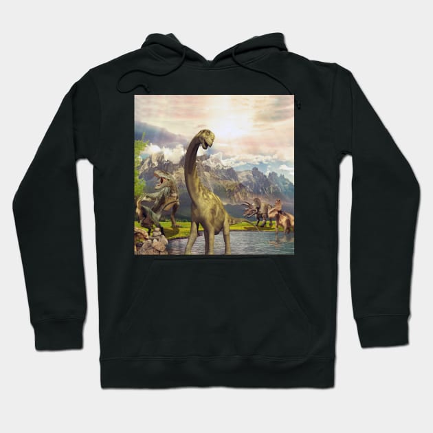 Dinosaurs in the river Hoodie by Andrewstg